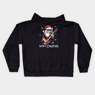 Cat Lovers Christmas Funny Santa Rock Cat Playing Kids Hoodie